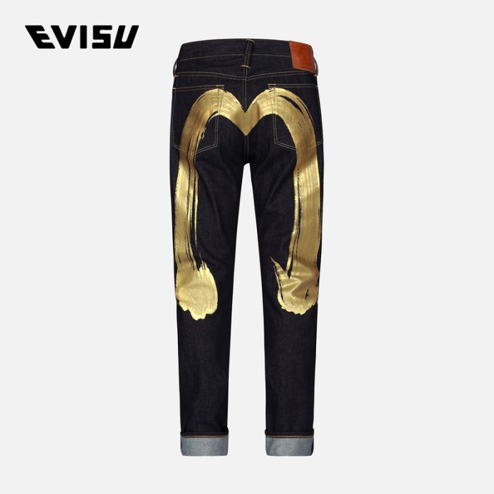 EVISU  23AW男士笔刷大M家花刺绣牛仔裤 2EAADM2JE91217CTINDW