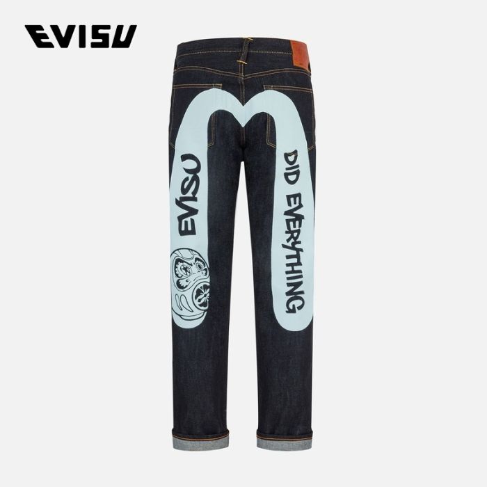 EVISU  24AW男士达摩和标语大M印花窄脚牛仔裤 2EAADM4JE126317DNINDX