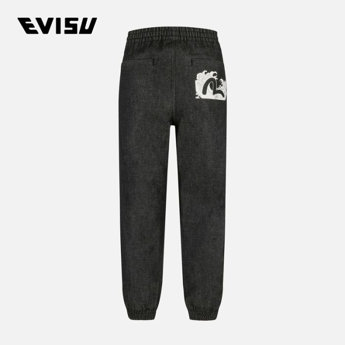 EVISU  24AW男士商标刺绣和海鸥印花宽版牛仔束口裤 2EAADM4JO1243LFDNBLDX