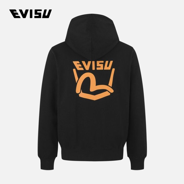 EVISU  24AW男士口袋式海鸥印花常规版型拉链连帽卫衣 2EAADM4SW1254XXCTBLKX