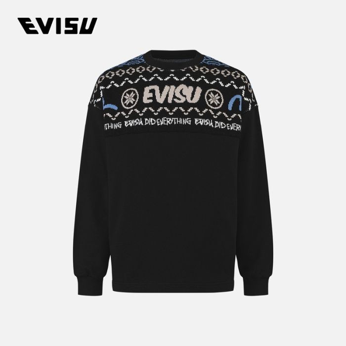 EVISU  24AW男士海鸥和商标提花卫衣 2EAADM4SW1256FLCTBLKX