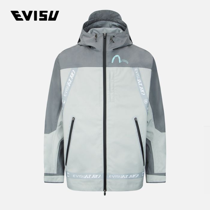 EVISU EVISUKURO 23AW男士Logo条幅夹棉防风夹克 2EAGNM2JK723SLNPGREY