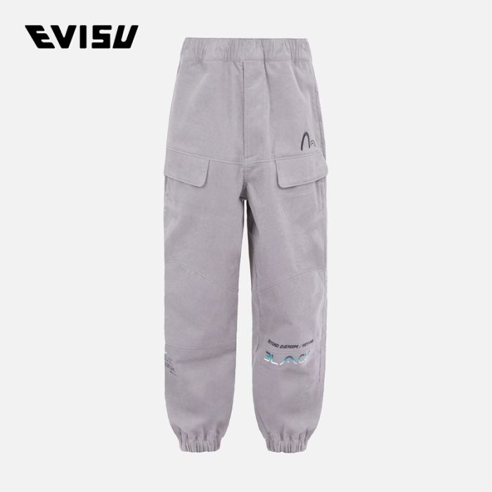 EVISU EVISUKURO 23AW男士渐变式个性口号印花灯芯绒工装束脚裤 2EAGNM2PT225FFCDGREY