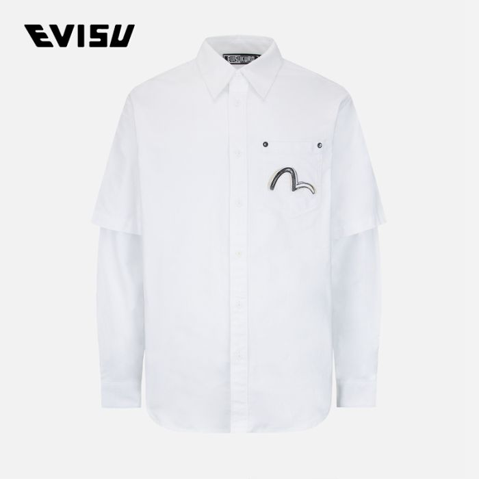 EVISU EVISUKURO 23AW男士商标印花仿两件式长袖衬衫 2EAGNM2SL239RXCTBWHT