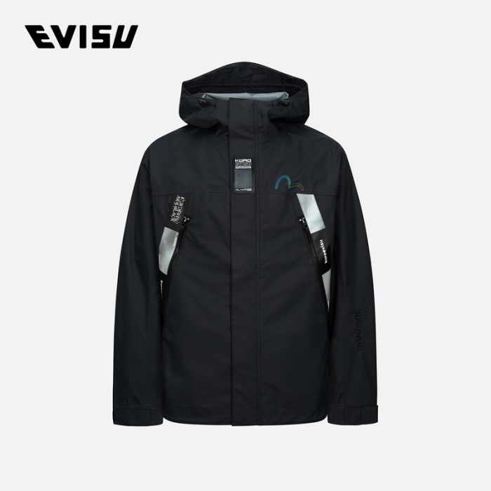 EVISU KURO 23AW男士反光织带连帽防风常规版型夹克 2EAGNM3JK5017XXPLBLKX