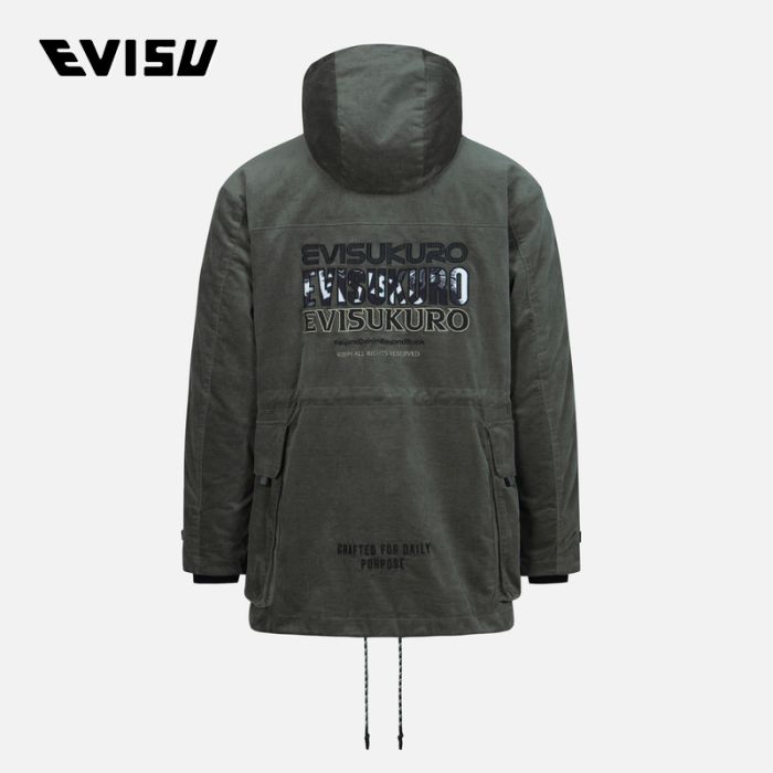 EVISU KURO 23AW男士商标刺绣宽版休闲夹棉露营风衣 2EAGNM3JK5107RXCQMGRY