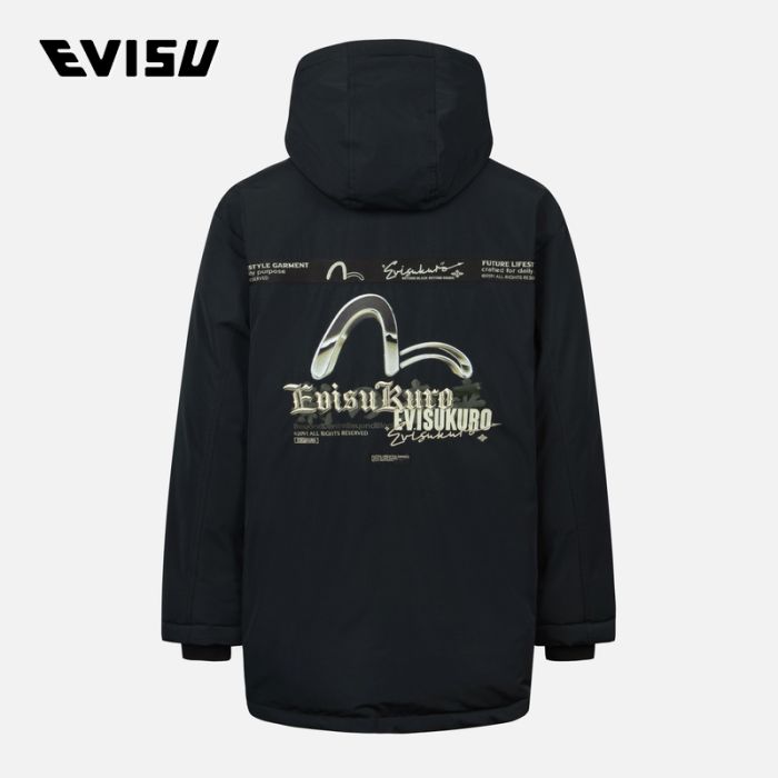 EVISU KURO 23AW男士金属色山系小海鸥多口袋宽版休闲羽绒大衣 2EAGNM3NC5090RXNYBLKX