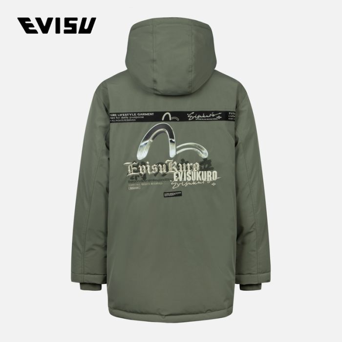 EVISU KURO 23AW男士金属色山系小海鸥多口袋宽版休闲羽绒大衣 2EAGNM3NC5090RXNYDUOL