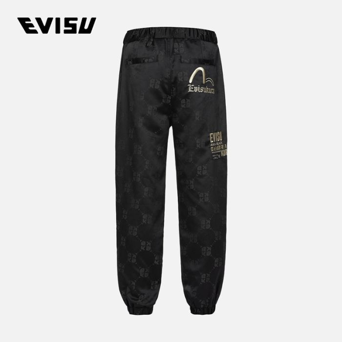 EVISU KURO 23AW男士海鸥烫金印花休闲束脚运动裤 2EAGNM3PJ5132XXPLBLKX