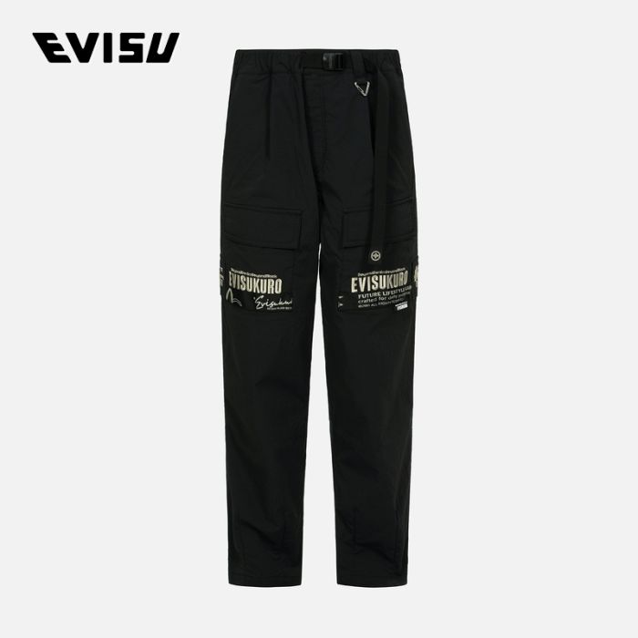 EVISU KURO 23AW男士个性口号刺绣时尚版型工装裤 2EAGNM3PP5146LFNYBLKX