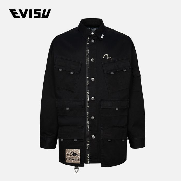 EVISU KURO 23AW男士多口袋水洗宽版夹克 2EAGNM3SJ5116LFCTBLKX