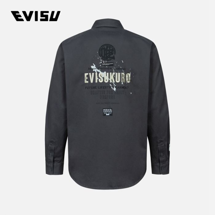 EVISU KURO 23AW男士Logo及海鸥刺绣宽版工装衬衫 2EAGNM3SL5122OSCTCHAX