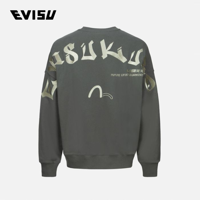 EVISU KURO 23AW男士金属色Logo刺绣宽版卫衣 2EAGNM3SW5154OSCTMGRY