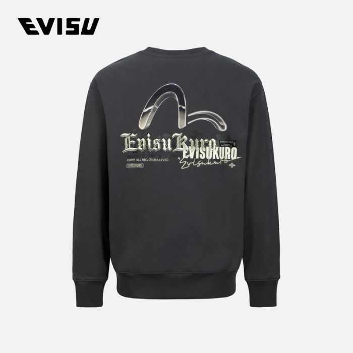 EVISU KURO 23AW男士金属色海鸥印花宽版卫衣 2EAGNM3SW5156RXCTCHAX