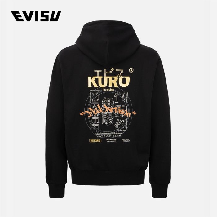 EVISU KURO 23AW男士涂鸦烫金印花连帽卫衣 2EAGNM3SW5963RXCTBLKX