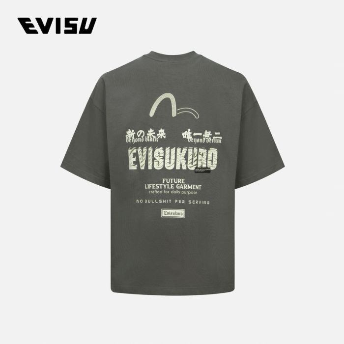 EVISU EVISUKURO AW23男士Logo及个性口号刺绣 宽版T恤 2EAGNM3TS5185OSCTMGRY