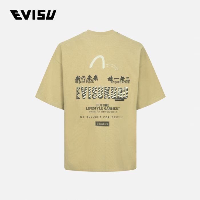 EVISU EVISUKURO AW23男士Logo及个性口号刺绣 宽版T恤 2EAGNM3TS5185OSCTSLGN