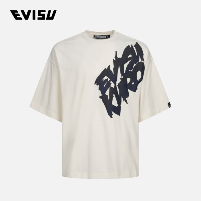 EVISU KURO 23AW男士渐变涂鸦式logo印花时尚版型T恤 2EAGNM3TS5237FFCTBONX