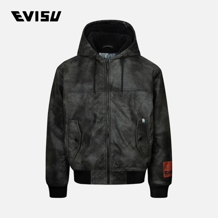 EVISU KURO 24AW男士暗纹常规版型皮飞行员外套 2EAGNM4JK5183XXSNBLKX