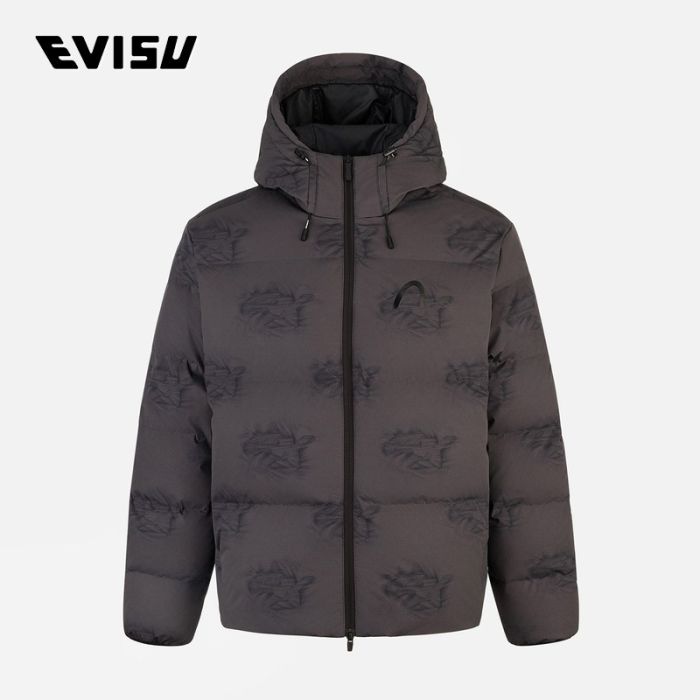 EVISU KURO 24AW男士满地EK商标和海鸥印花常规版型羽绒外套 2EAGNM4NJ5123XXSNBLKA