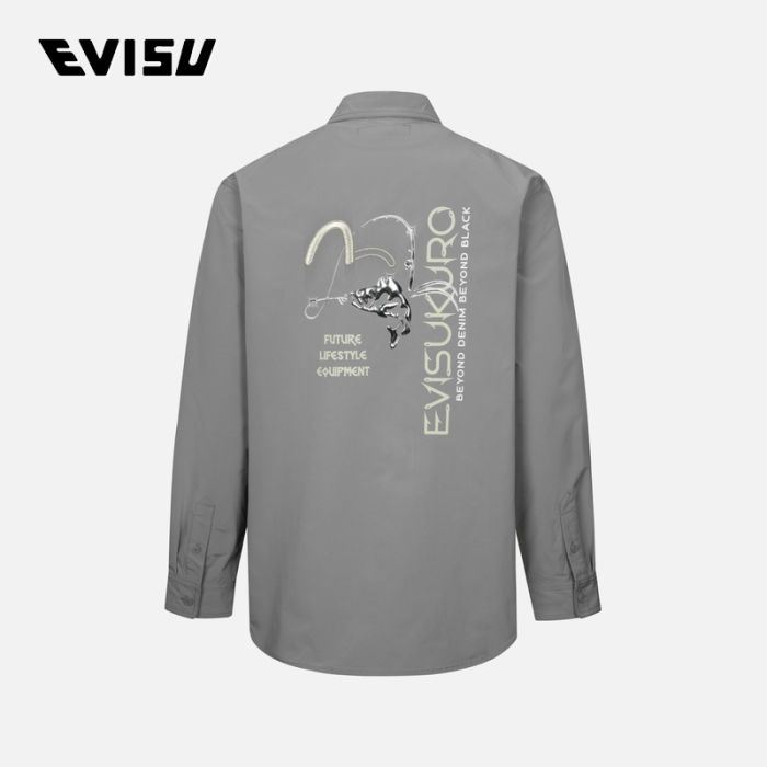 EVISU EVISUKURO 24AW男士立体金属钓鱼印花宽版休闲衬衫 2EAGNM4SL5008RXSNGRYX