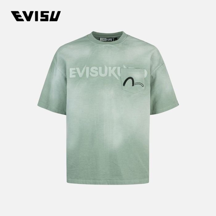 EVISU KURO 24AW男士成衣染色书法商标印花超宽版T恤 2EAGNM4TS5034OSCTGRNL