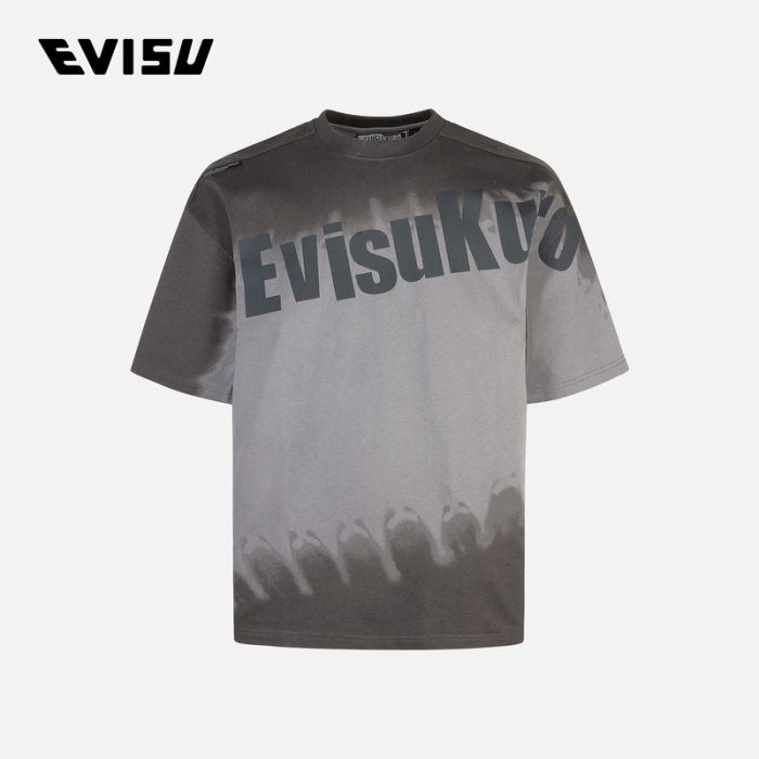 EVISU KURO 24AW男士扎染商标和口号印花超宽版T恤 2EAGNM4TS5035OSCTGRYX