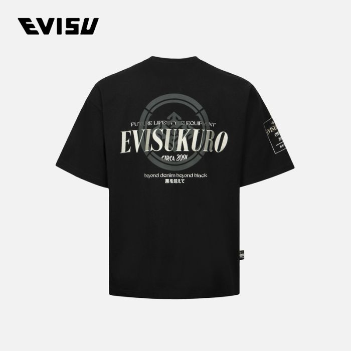 EVISU KURO 24AW男士商标刺绣和家花印花宽版T恤 2EAGNM4TS5054LFCTBLKX