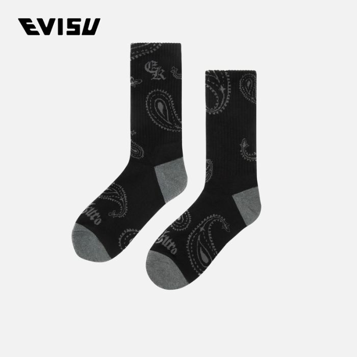 EVISU KURO 24AW男士满地腰果花和商标提花袜子 2EAGNU4SC5172XXCTBLKA