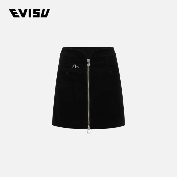 EVISU EVISUKURO 23AW女士个性口号刺绣腰带半身裙 2EAGNW2SK251XXWPBLKX