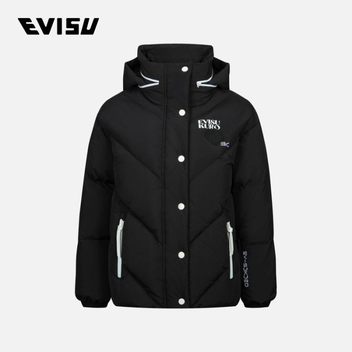 EVISU KURO 23AW女士商标印花连帽常规版型羽绒外套 2EAGNW3NJ6034XXNYBLKX