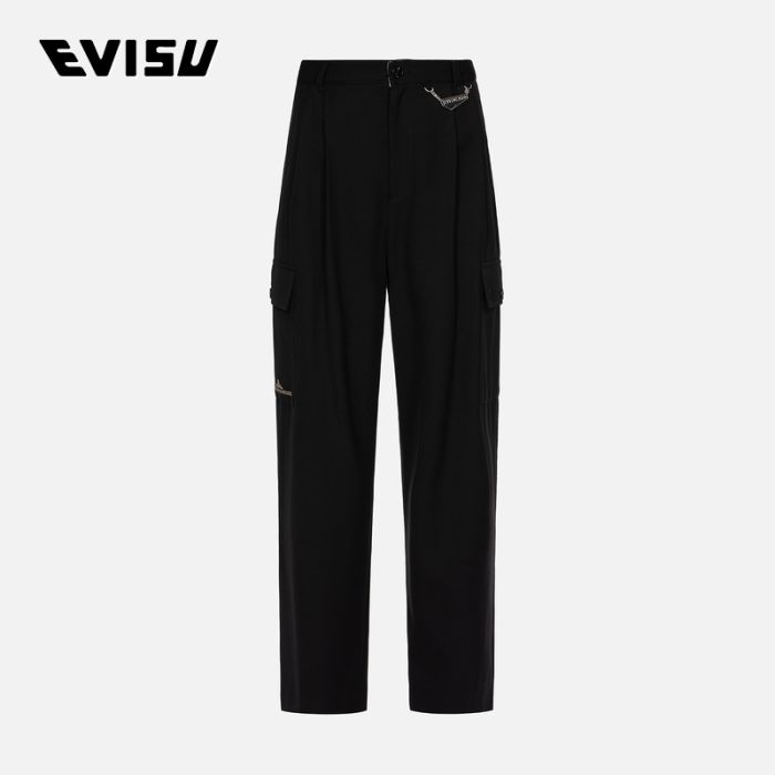 EVISU KURO 23AW女士Logo压纹金属吊牌阔腿裤 2EAGNW3PT6112WLPXBLKX