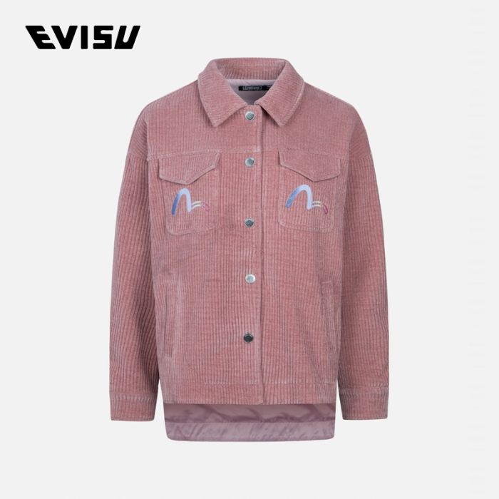 EVISU KURO 23AW女士渐变闪亮Logo印花宽版灯芯绒夹克 2EAGNW3SJ6110OSCDDKPK