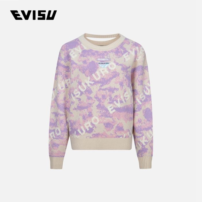 EVISU KURO 23AW女士满地logo提花迷彩宽版针织衫 2EAGNW3SR6064LFWXMULT