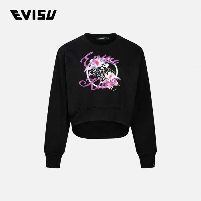 EVISU KURO 23AW女士花卉家花印花及Logo提花宽版卫衣 2EAGNW3SW6094FFCTBLKX