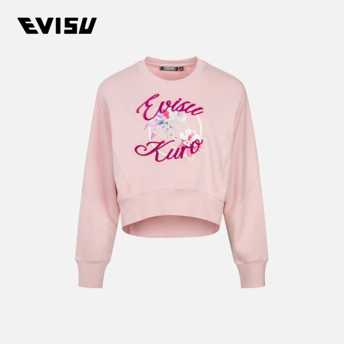 EVISU KURO 23AW女士花卉家花印花及Logo提花宽版卫衣 2EAGNW3SW6094FFCTPINK