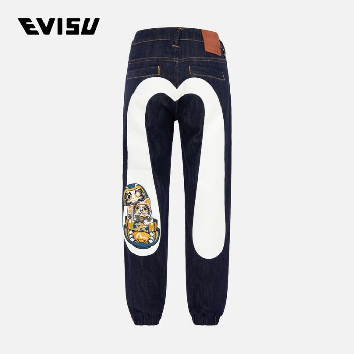 EVISU  23AW男士招财猫套娃达摩大M牛仔束口裤 2EAHTM2JO918XXDNINDW