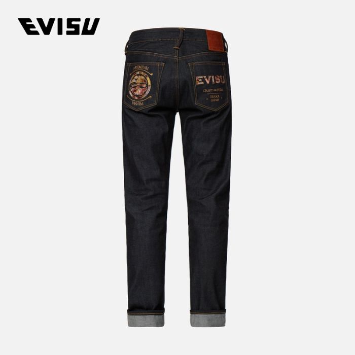 EVISU  23AW男士日式图案家花与商标刺绣窄脚牛仔裤  2EAHTM3JE193617CTINDX