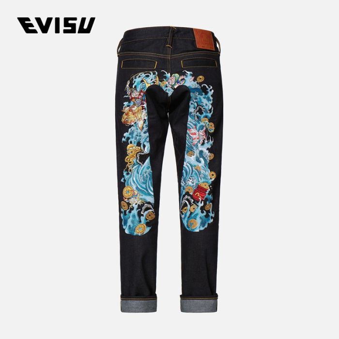 EVISU  23AW男士大M刺绣窄脚牛仔裤 2EAHTM3JE193817CTINDX