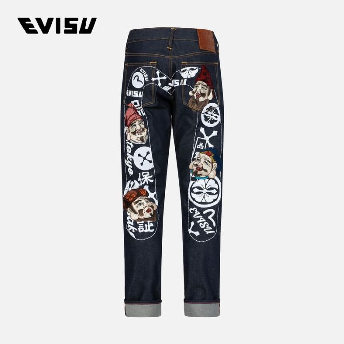 EVISU  23AW男士四福神与家花图案大M刺绣窄脚牛仔裤 2EAHTM3JE790317CSINDX