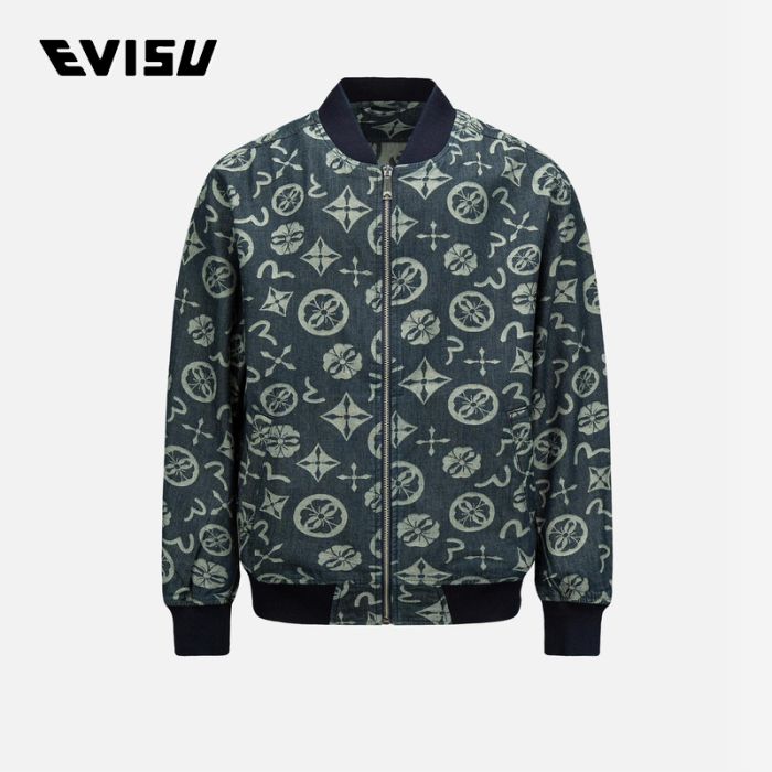 EVISU  23AW男士满地品牌元素提花牛仔飞行员外套 2EAHTM3JK1905XXCTINDW