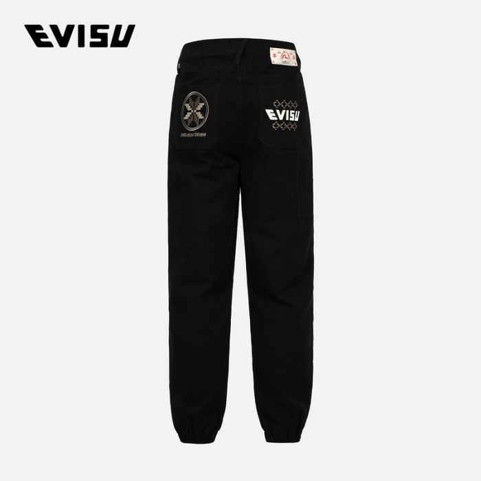 EVISU  23AW男士家花与商标刺绣梭织束口裤 2EAHTM3JO1067FFCTBLKX