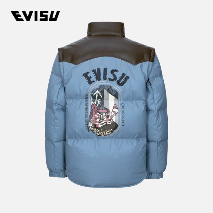 EVISU  23AW男士拼色常规版型可拆袖羽绒外套 2EAHTM3NJ1034XXNYMOLI