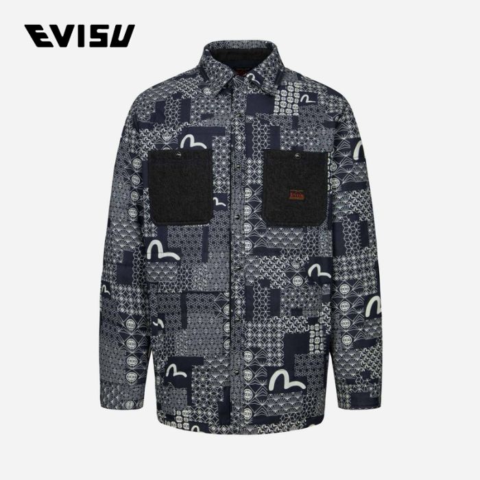 EVISU  23AW男士满地小海鸥及家花印花宽版夹棉衬衫款外套 2EAHTM3SJ7021LFCQNAOP