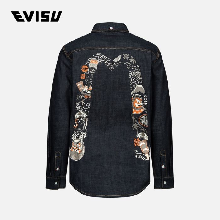 EVISU  23AW男士隈取达摩大M印花常规版型牛仔衬衫 2EAHTM3SL1041XXDNINDX