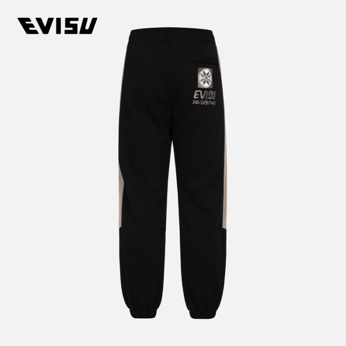 EVISU  23AW男士费尔岛图纹家花刺绣拼色直脚卫裤 2EAHTM3SP1090STCTBLKX