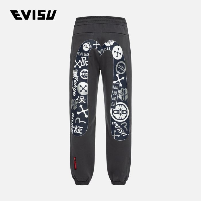 EVISU  23AW男士满地元素大M印花卫裤 2EAHTM3SP7072STCNAGRY