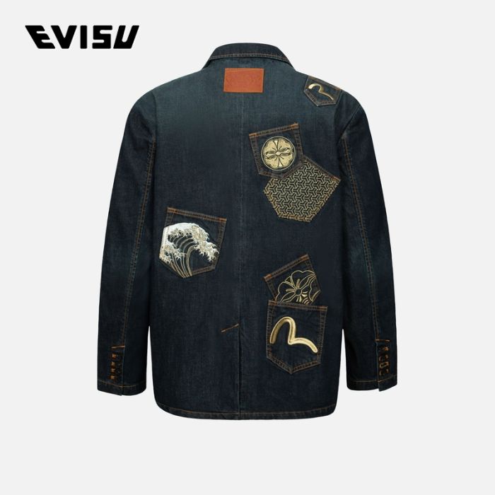 EVISU  24AW男士海鸥和家花刺绣多口袋宽版牛仔西装外套 2EAHTM4BZ7003LFDPINDM