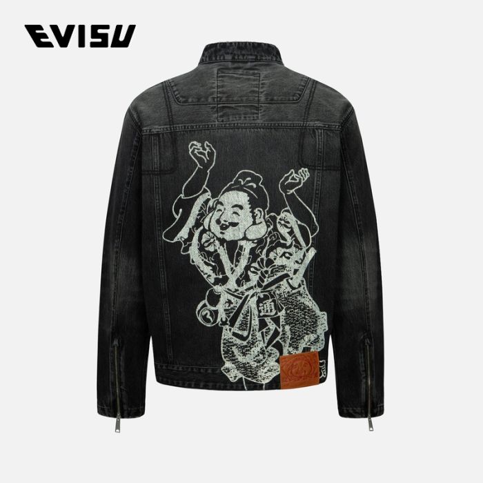 EVISU  AW24男士佛头印花宽版休闲机车牛仔外套 2EAHTM4DJ1007RXDNBLDD