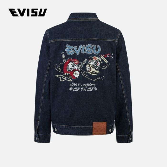 EVISU  24AW男士忍者达摩刺绣常规版型夹棉牛仔外套 2EAHTM4DJ1009XXDQINDR